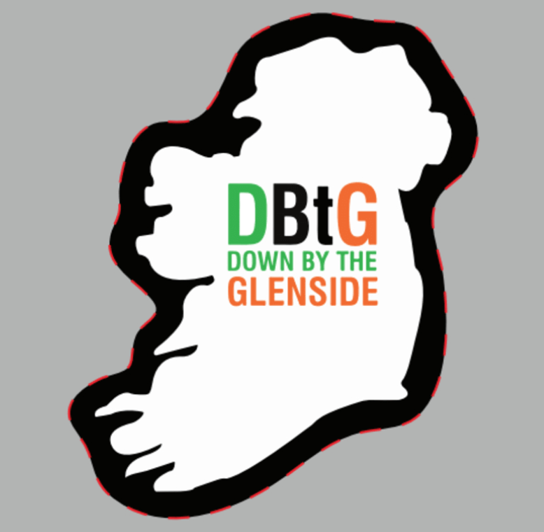 Down by the Glenside map of Ireland with DBTG band logo sticker for band merchandise or St. Patrick's Day, on sale for $2