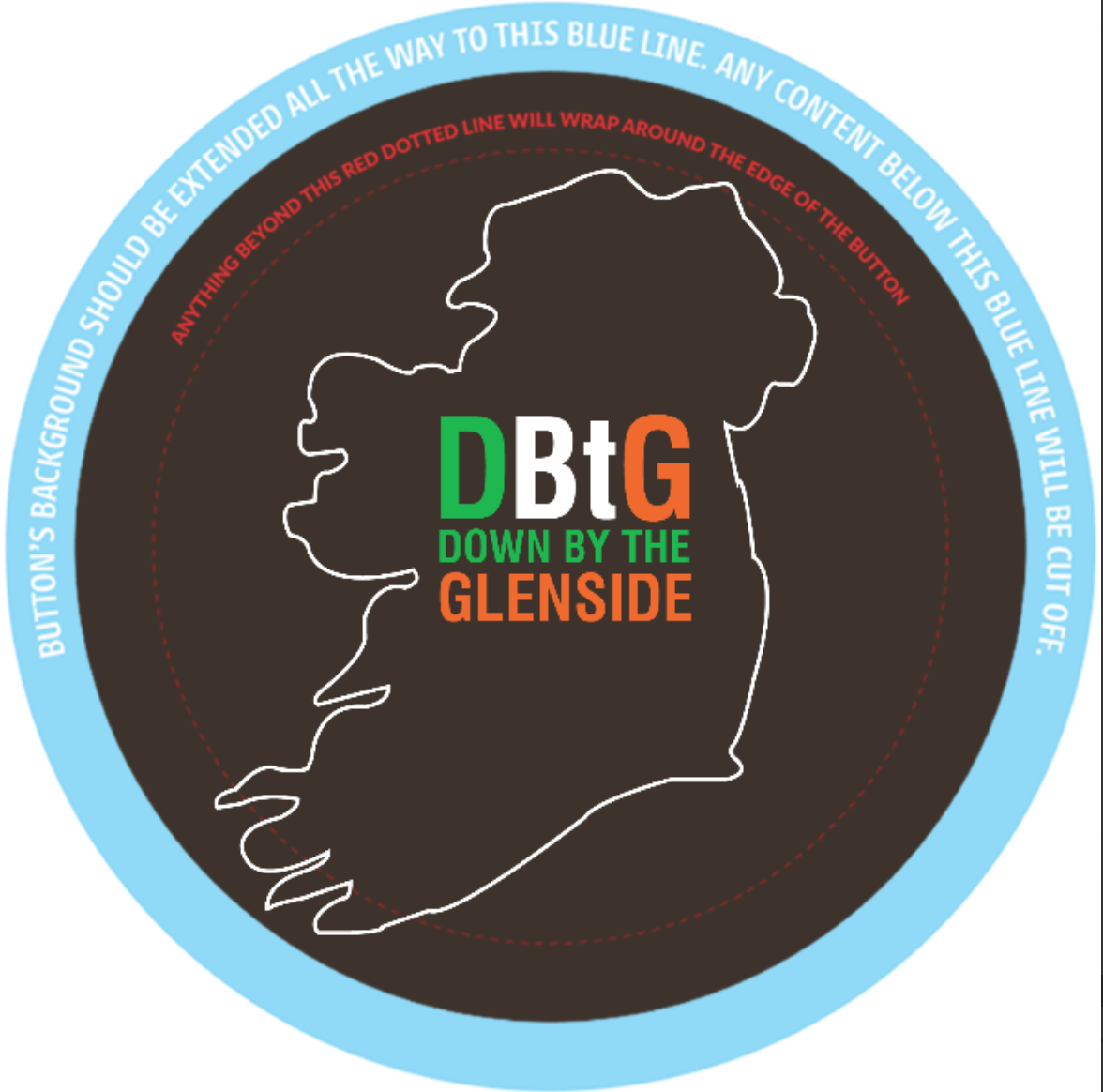 Map of Ireland with DBtG Down by the Glenside logo pin, for sale as band merchandise, Irish pride or St. Patrick's Day, on sale for $3